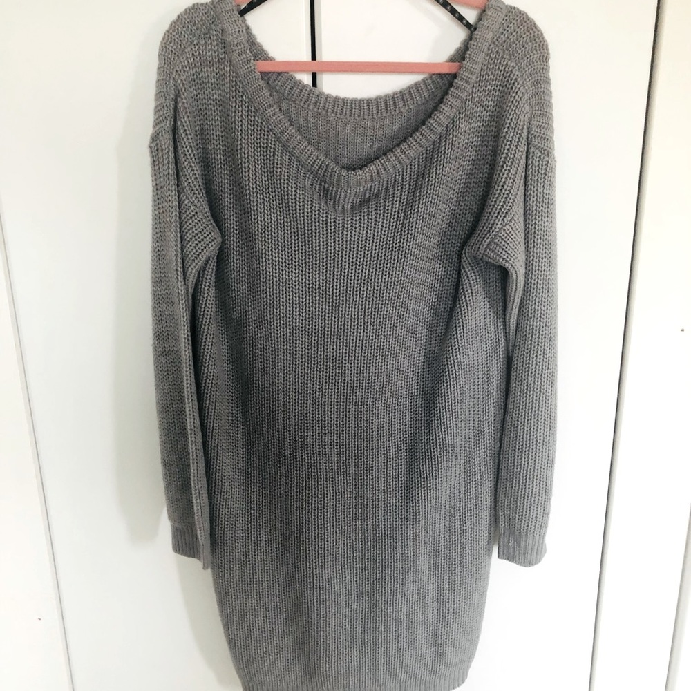 Gray Off Shoulder Knitted Sweater Dress Size M/L